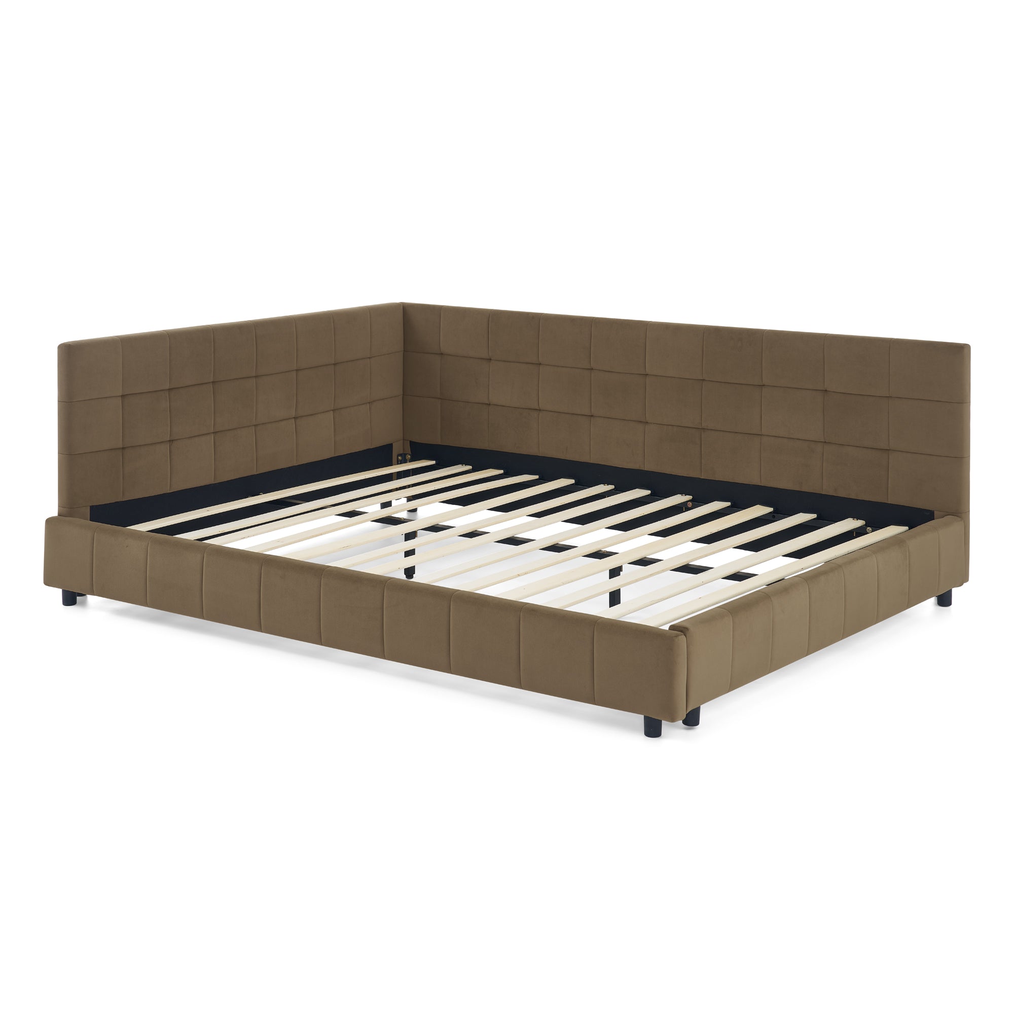 Queen Size Upholstered Tufted Bed Frame in Velvet Brown