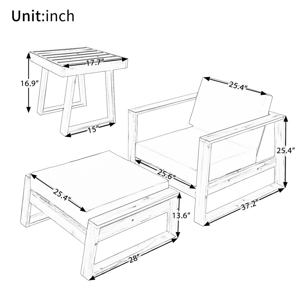 U_STYLE Acacia Wood Outdoor Lounge Set - Chair and Ottoman
