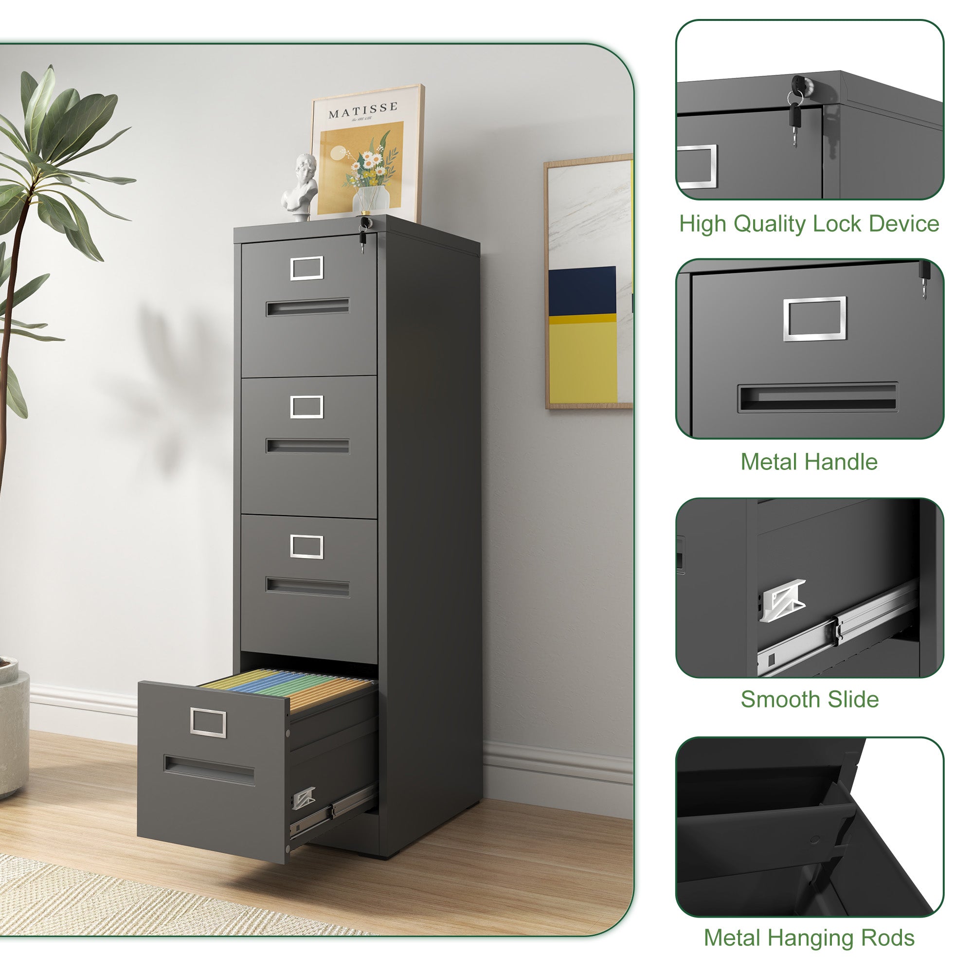 4 Drawer File Cabinet with Lock