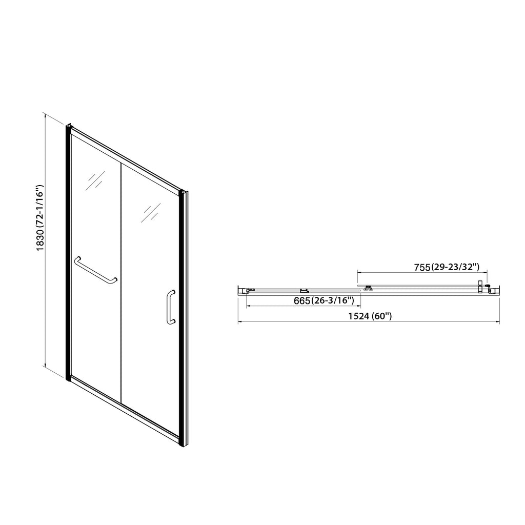 Shower Door 60" W x 72" H Single Sliding Bypass Shower Enclosure