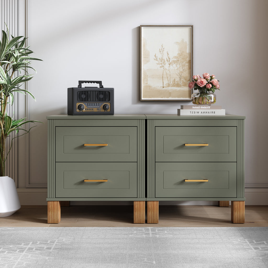 2 Drawer Nightstand with Elegant Fluted Design
