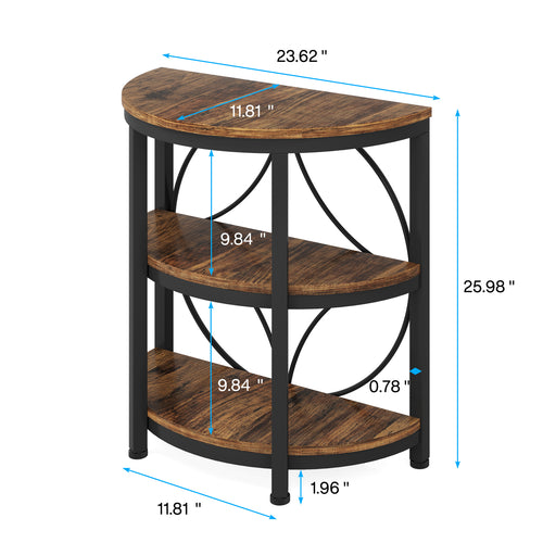 23.62” Industrial 3-Tier Half Moon End Table