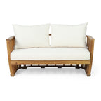 Outdoor Acacia Wood Loveseat and Coffee Table Set with Cushions