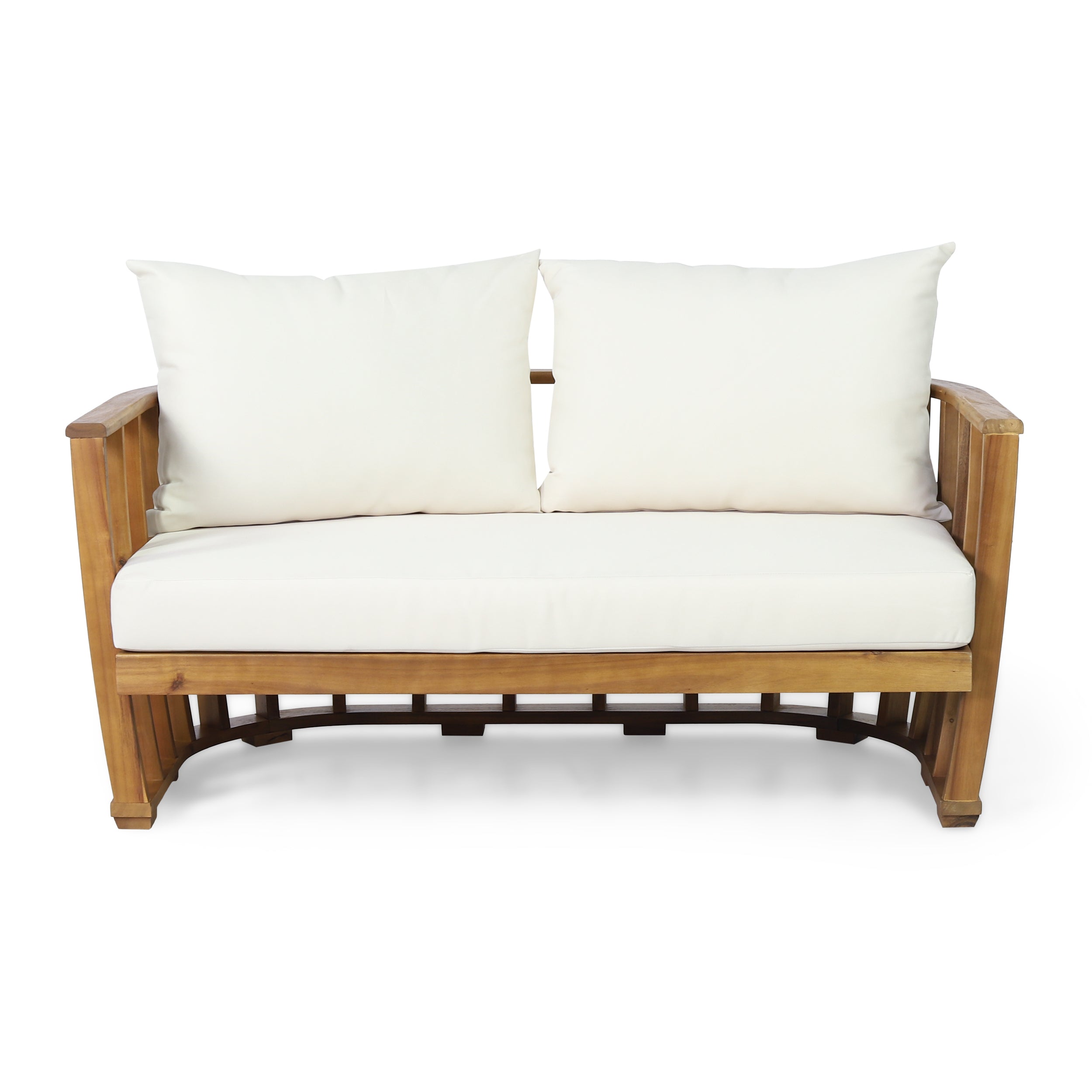 Outdoor Acacia Wood Loveseat and Coffee Table Set with Cushions