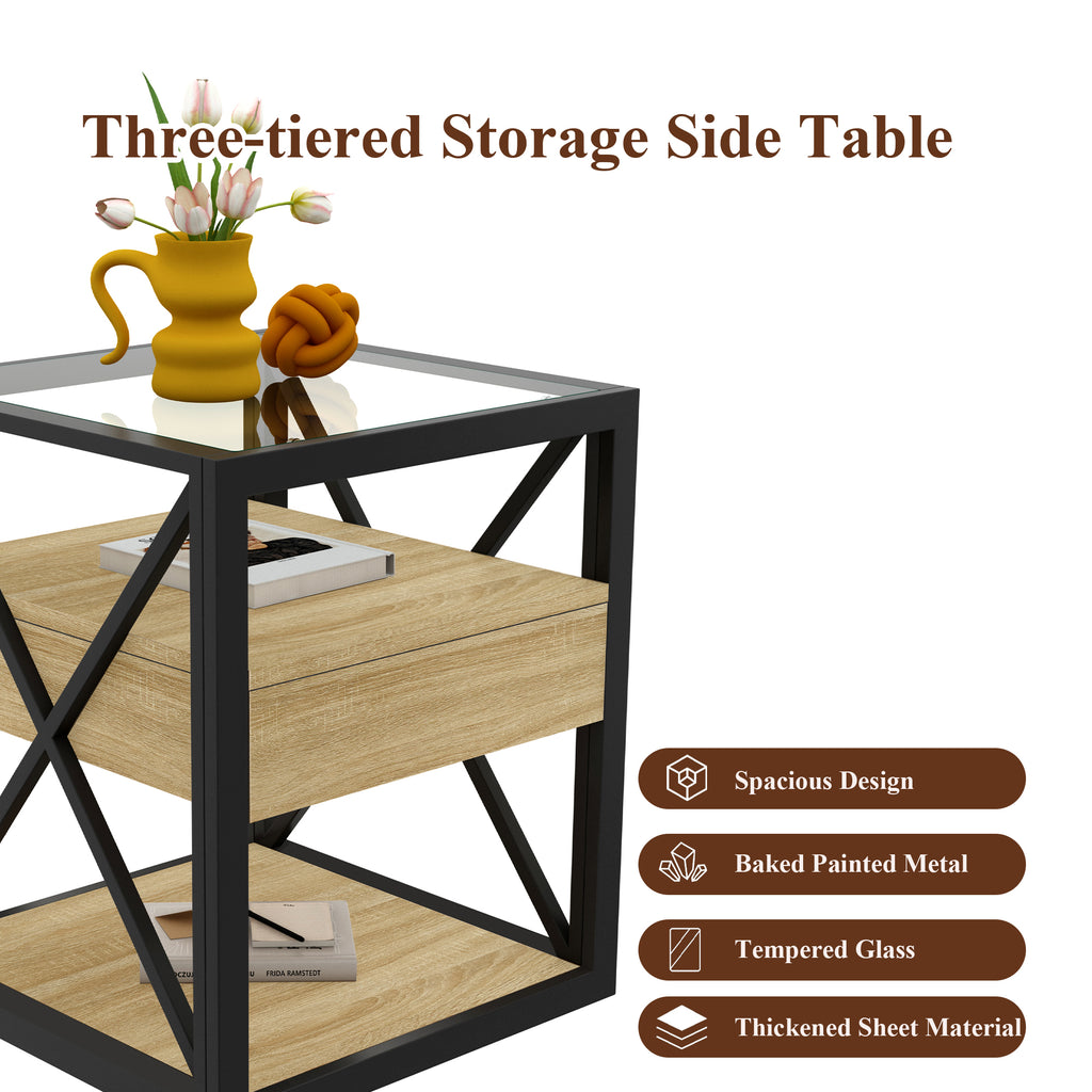 Modern End Table with Drawer - Nightstand for Bedroom & Living Room