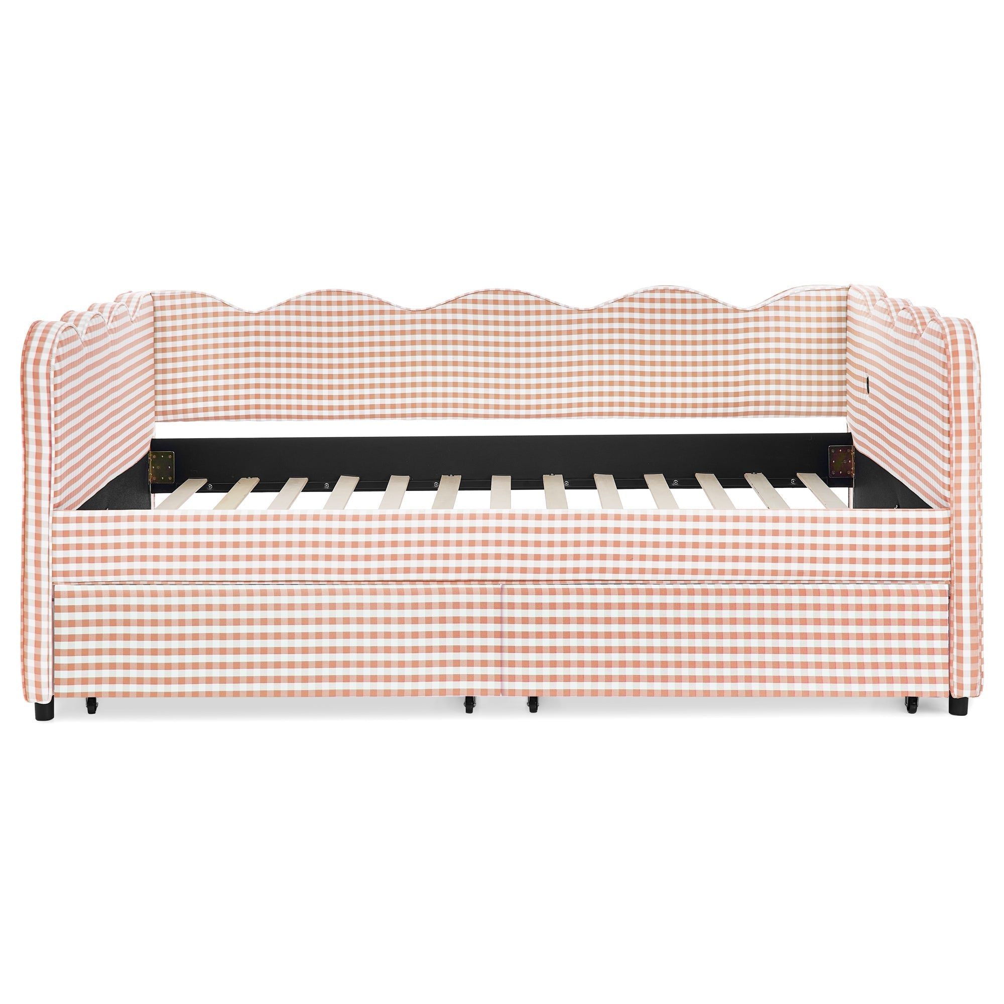 Full Size Cozy Gingham Daybed with Two Storage Drawers