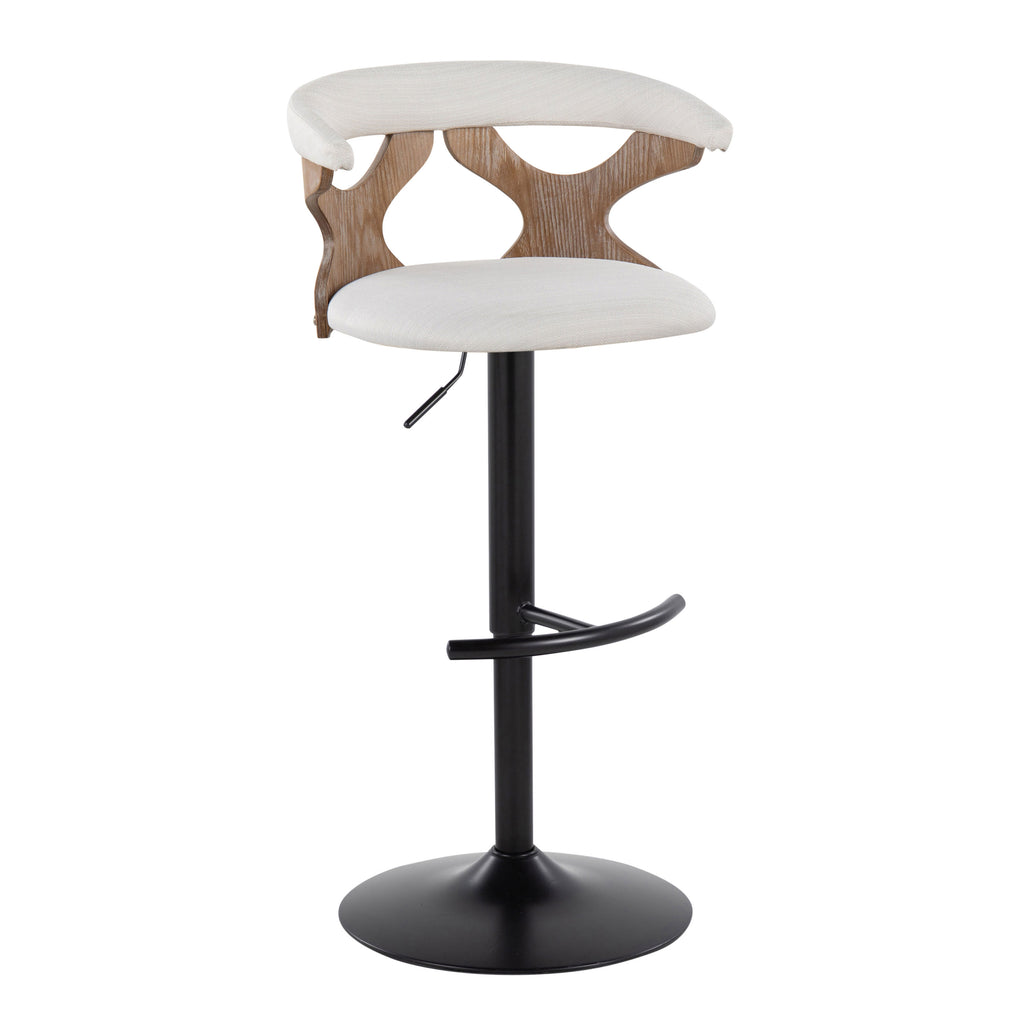 Contemporary Adjustable Barstool with Swivel in Whitewashed Wood