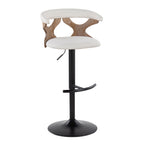 Contemporary Adjustable Barstool with Swivel in Whitewashed Wood