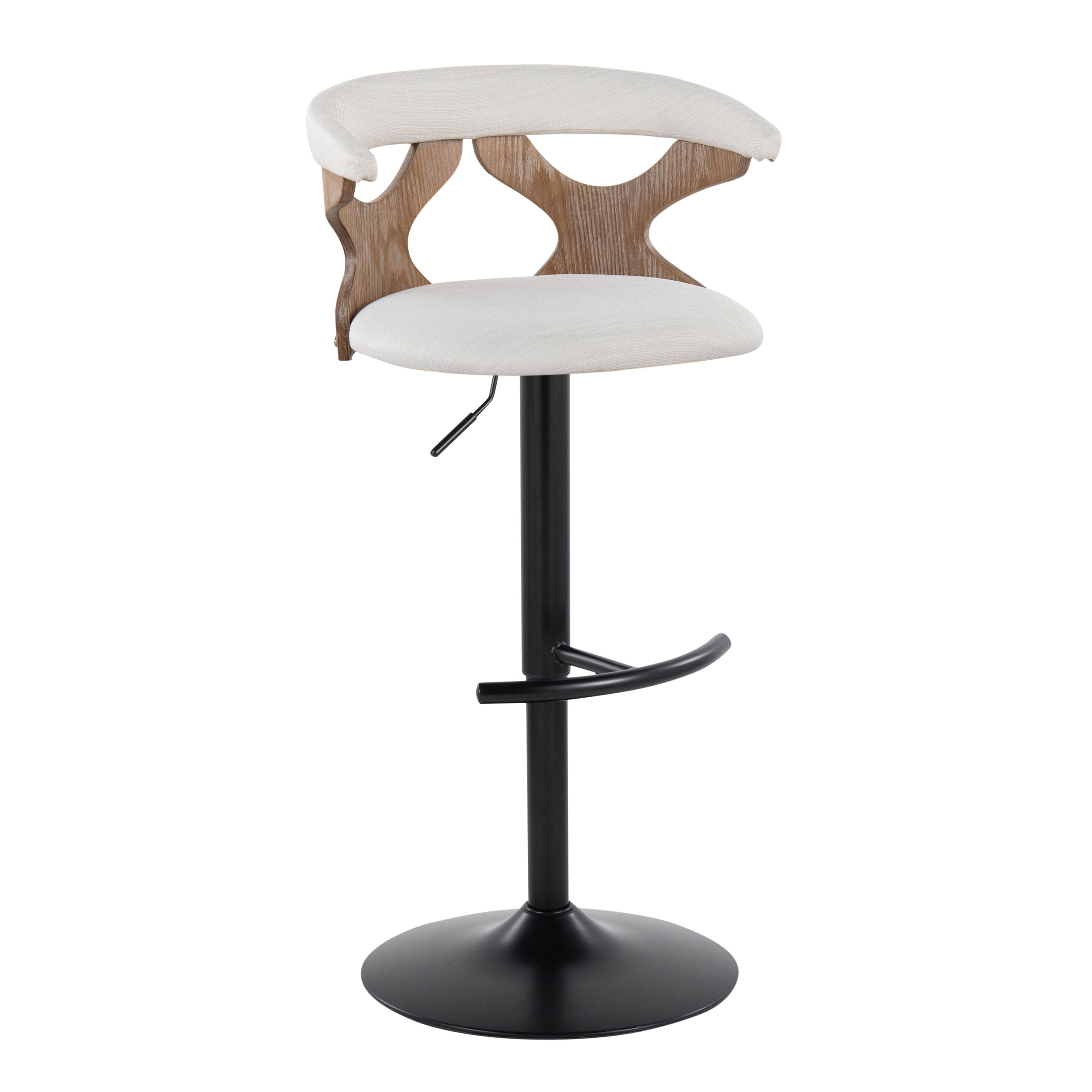 Contemporary Adjustable Barstool with Swivel in Whitewashed Wood