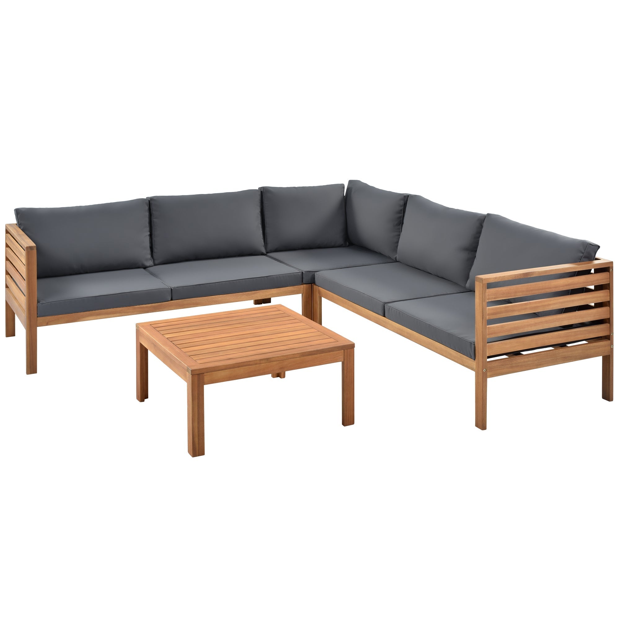 Wood Structure Outdoor Sofa Set with Gray Cushions
