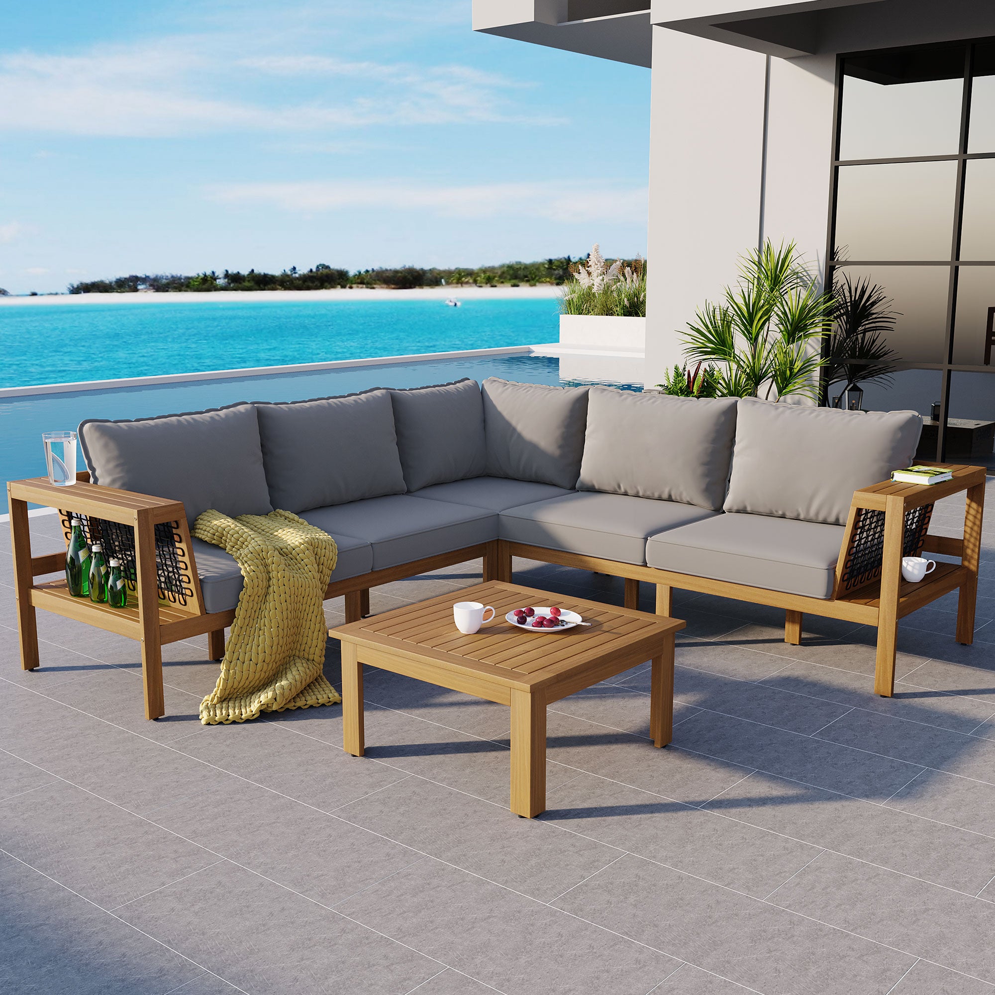4 Pieces Outdoor Acacia Wood Sofa Set