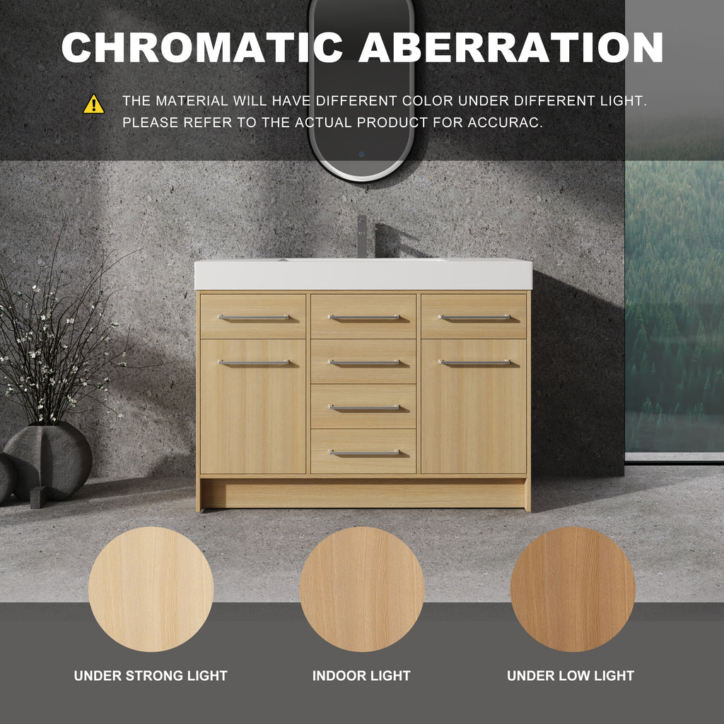 48" Freestanding Bathroom Vanity with Resin Sink, 2 Soft Closing Door & 6 Soft Closing Drawer
