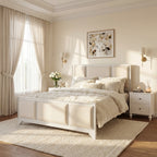 Queen Size Wooden Bed Frame with Upholstered Headboard
