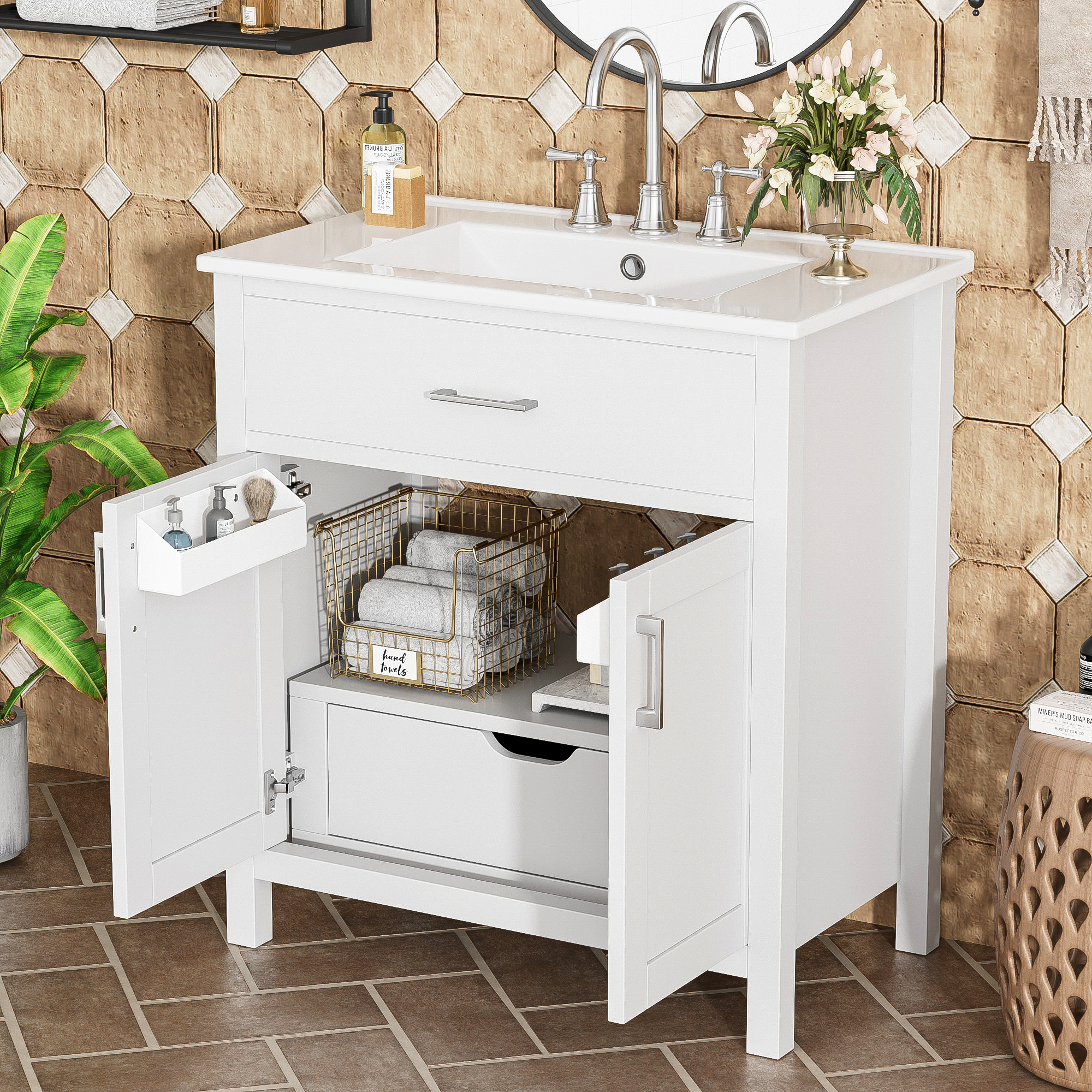30-Inch Bathroom Vanity with Ceramic Sink and Ample Storage