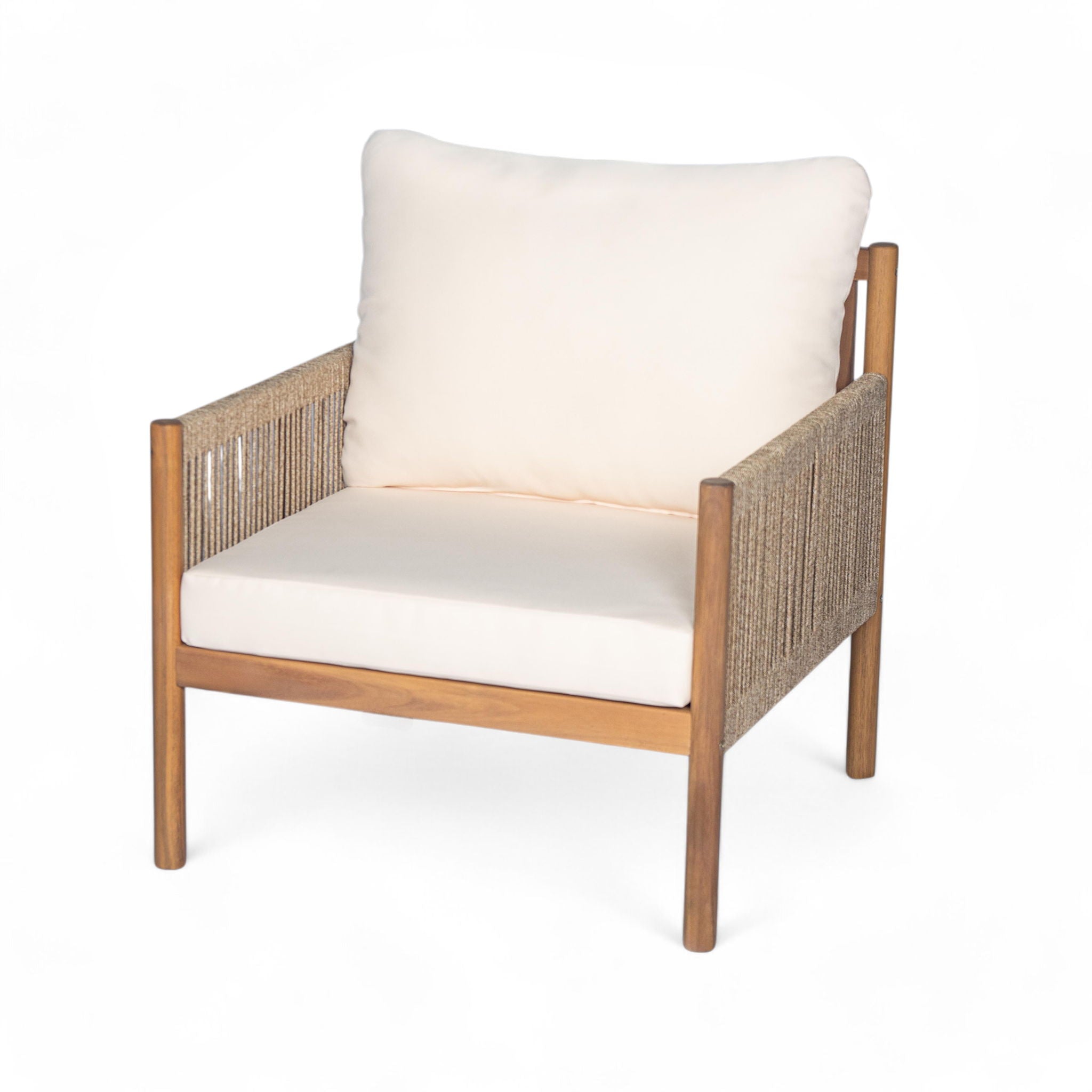 Modern Outdoor Woven Lounge Chair with Solid Wood Frame - Teak