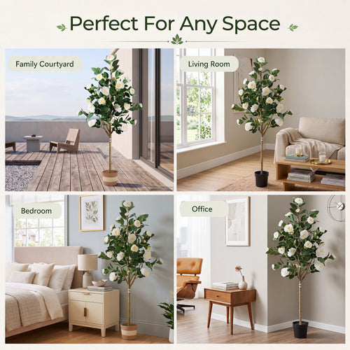 Artificial Camellia Tree 5-FT - Faux Plants Indoor Decoration