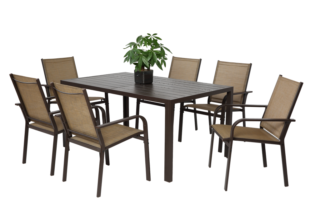 7 Pieces Patio Dining Set with Rectangular Table and 6 Stackable Chairs