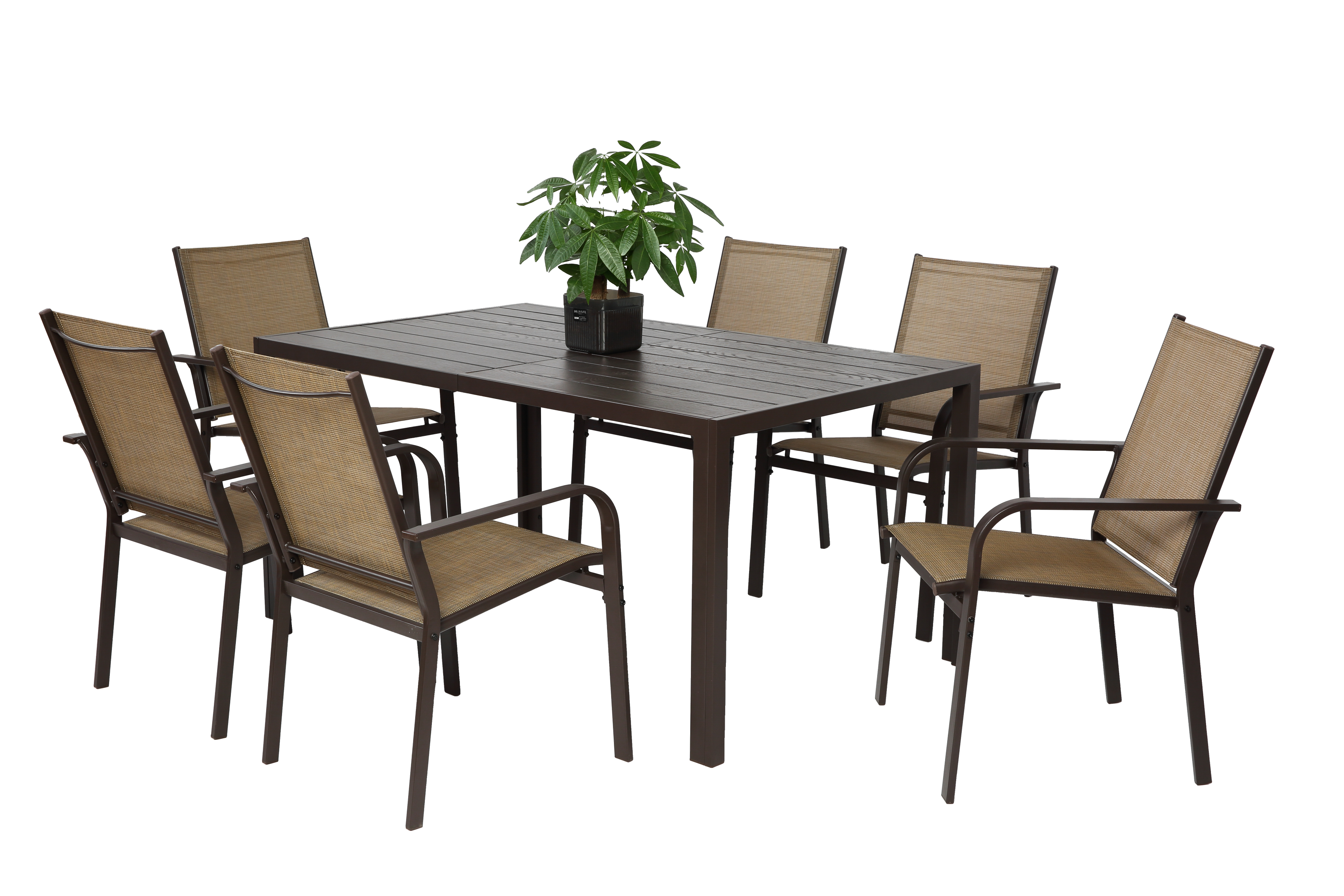 7 Pieces Patio Dining Set with Rectangular Table and 6 Stackable Chairs