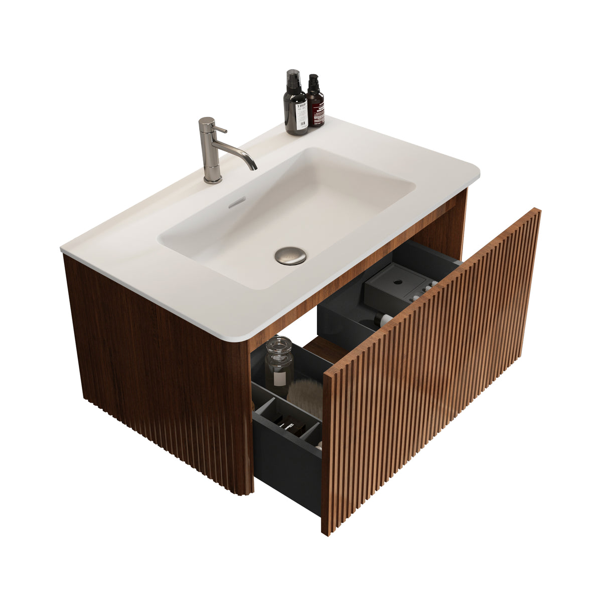 Etna 30" Striped Melamine Bathroom Vanity, White Walnut