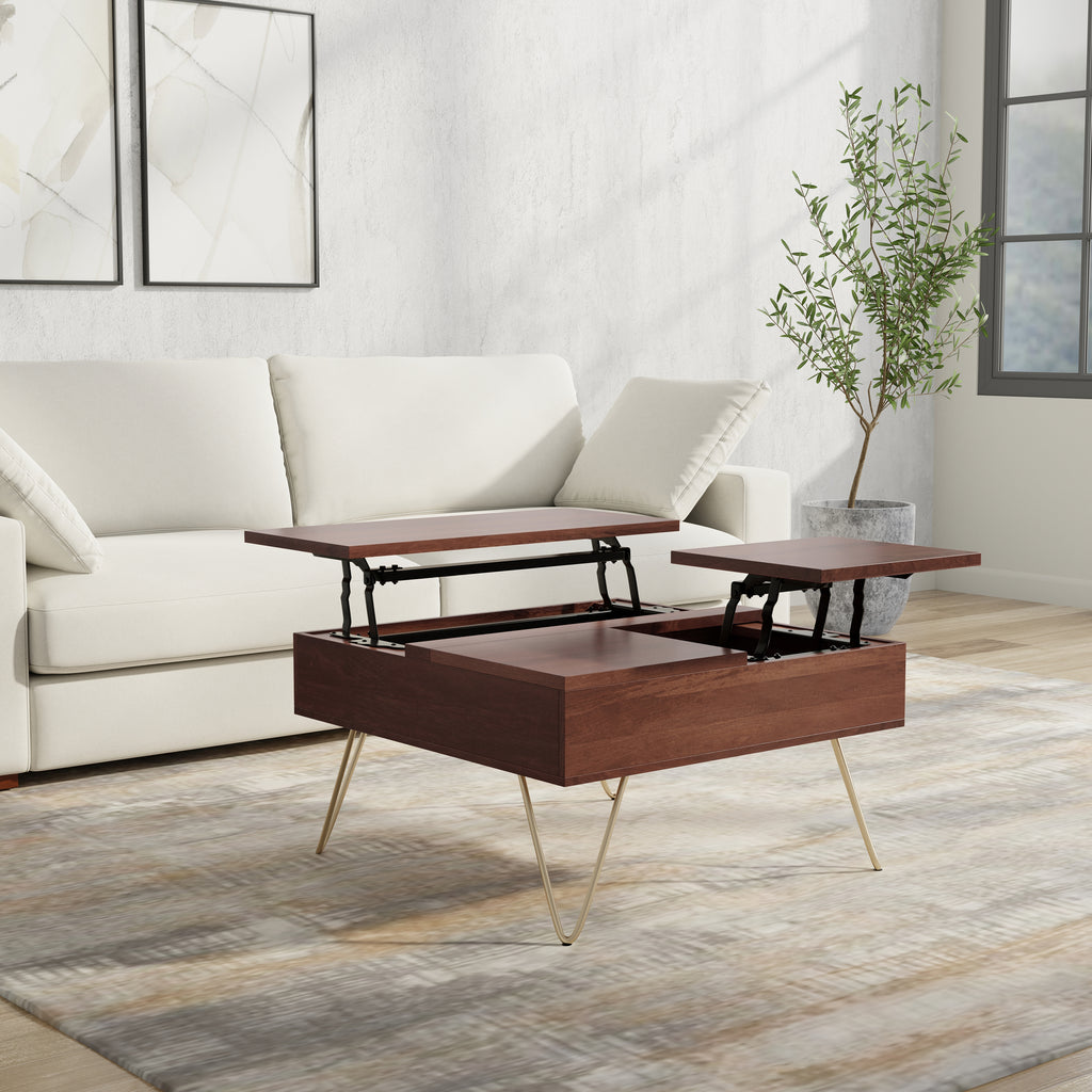 Hunter Solid Mango Wood Lift Top Square Coffee Table in Umber