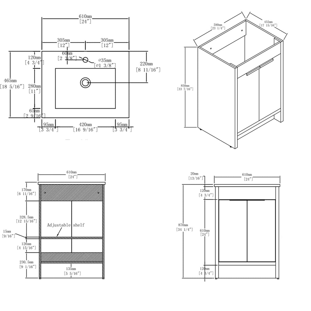 24 Inch Freestanding Bathroom Vanity with Sink
