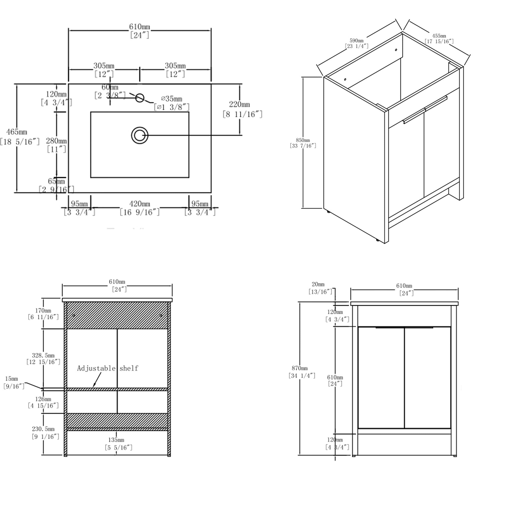 24 Inch Freestanding Bathroom Vanity with Sink