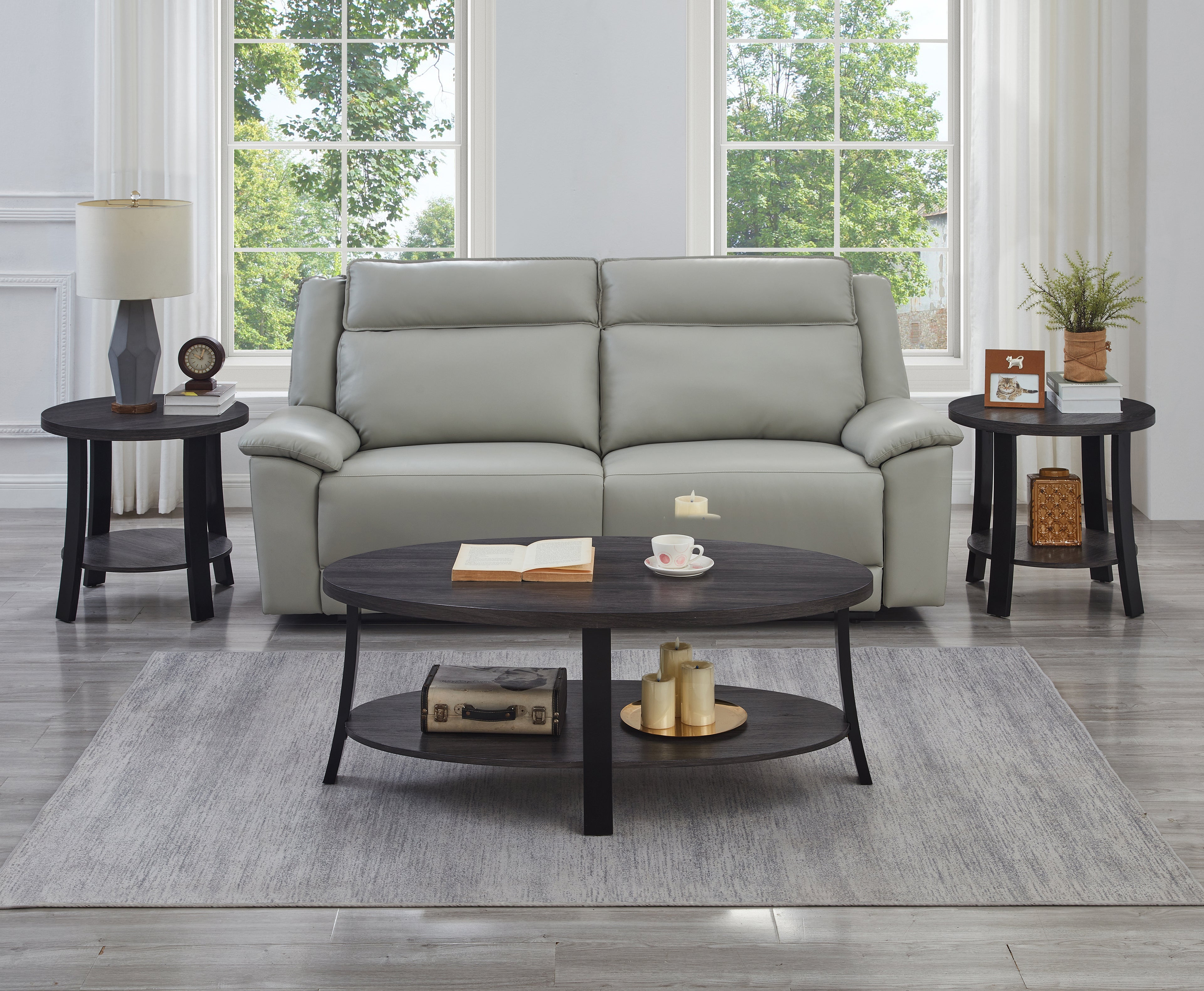 Anze Contemporary Oval Wood Shelf 3-Piece Coffee Table Set