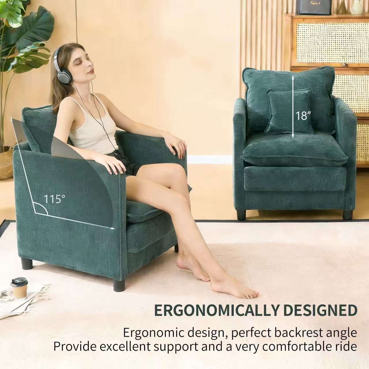 Comfy Living Room Sofa Chair Single - Modern Reading Armchair