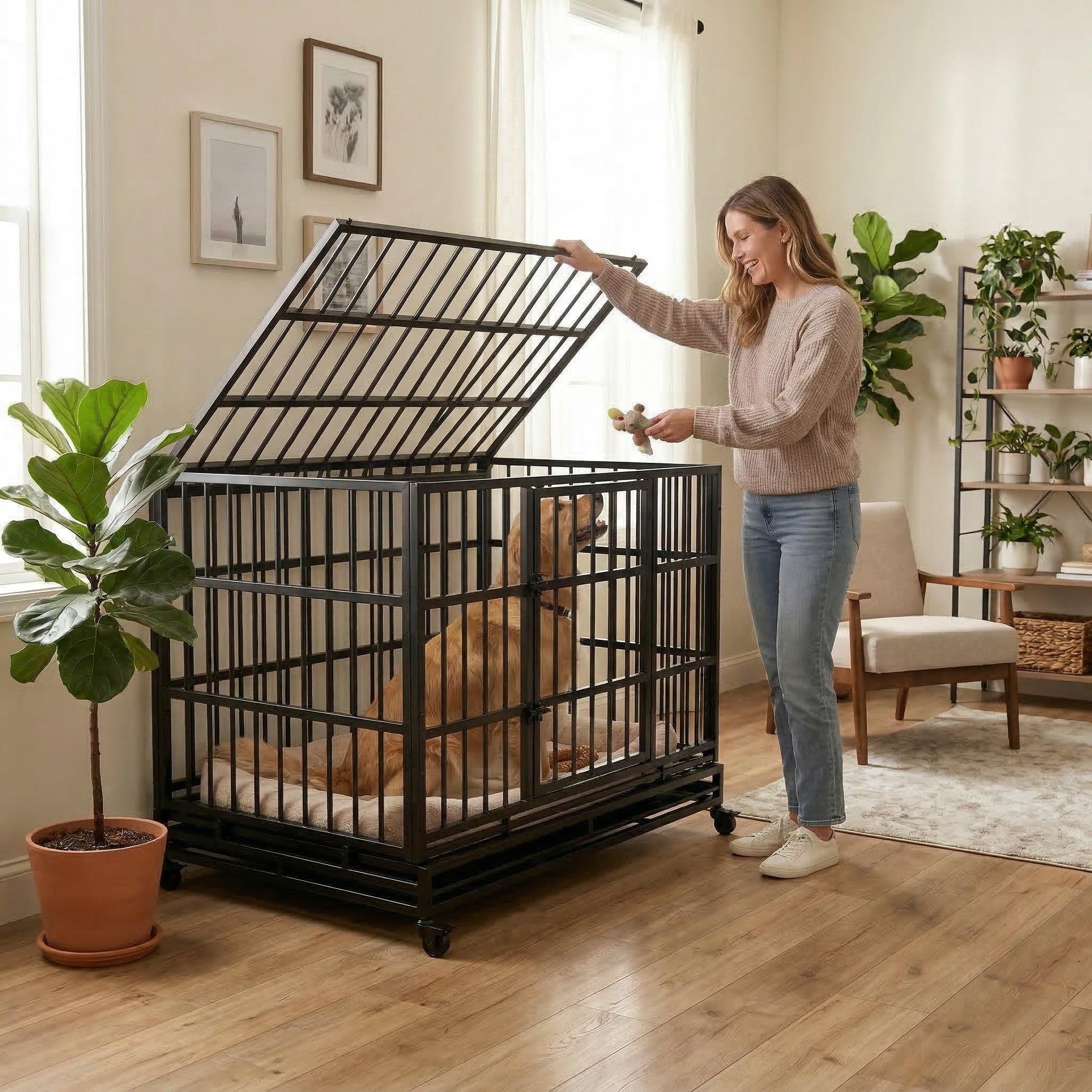 48 Inch Heavy Duty Indestructible Dog Crate with Wheels