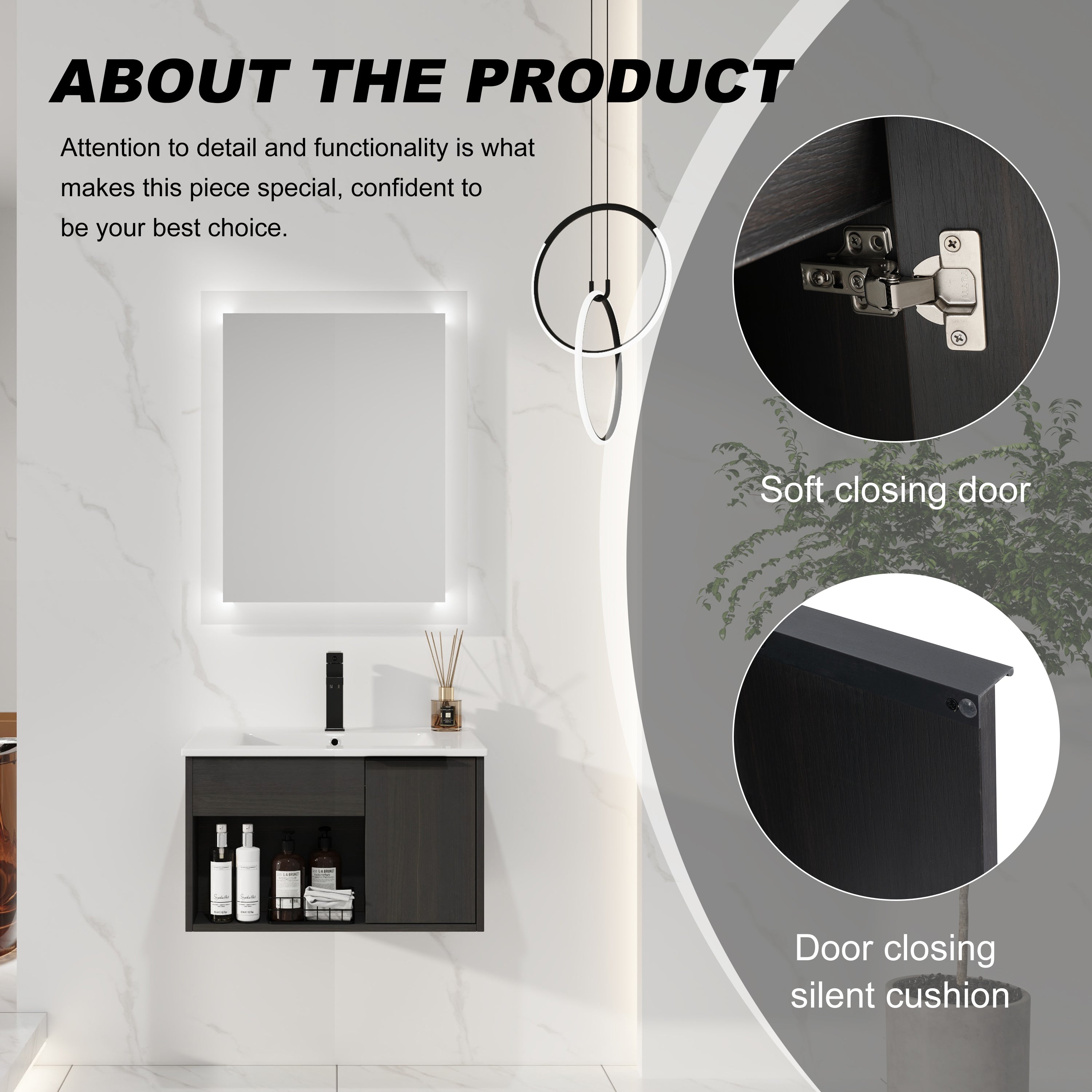 24" Wall-Mounted Floating Bathroom Vanity with Ceramic Sink