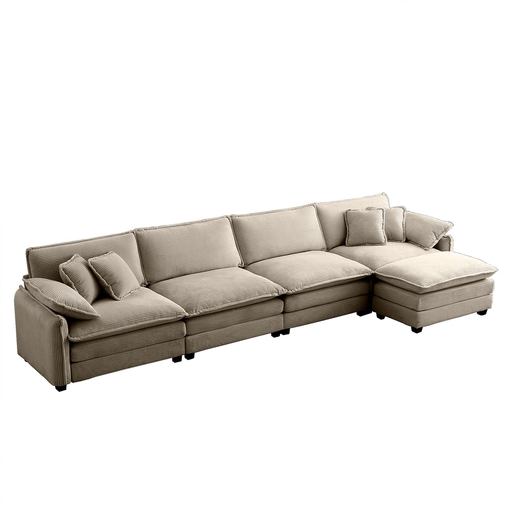 Corduroy Sofa Modern Upholstered 4 Seater with Footstool