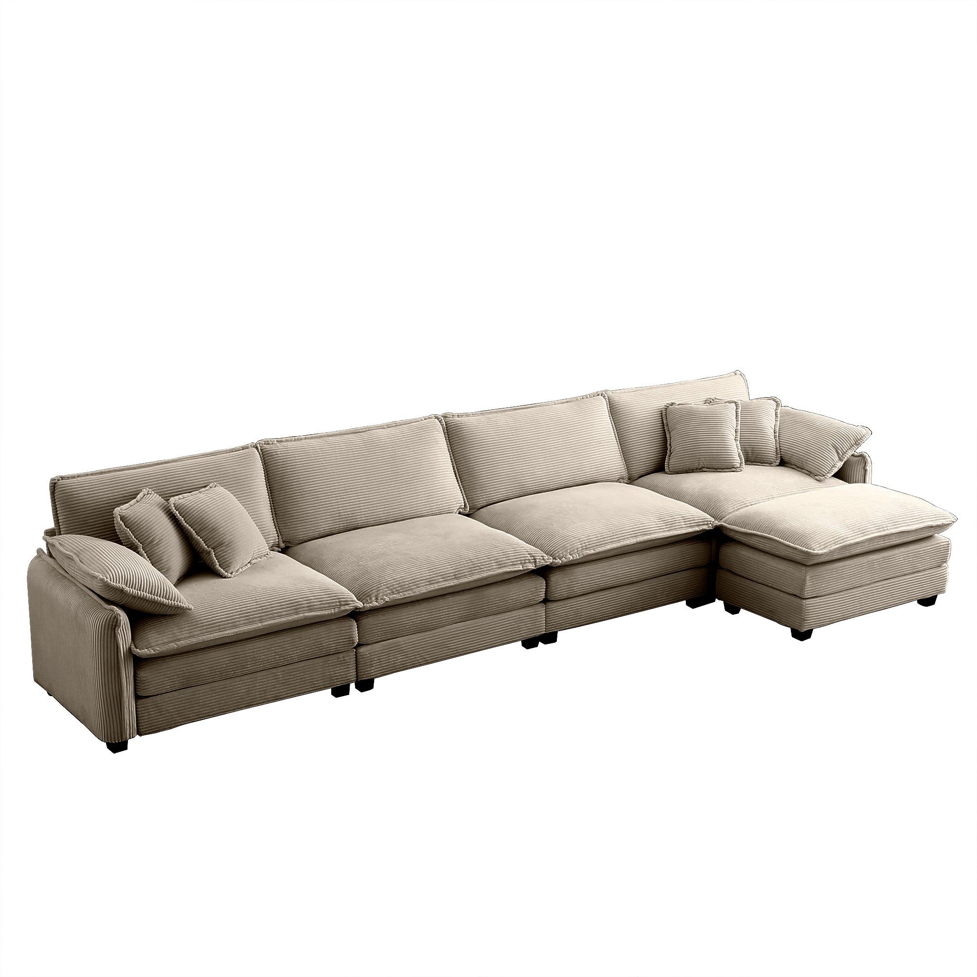 Corduroy Sofa Modern Upholstered 4 Seater with Footstool
