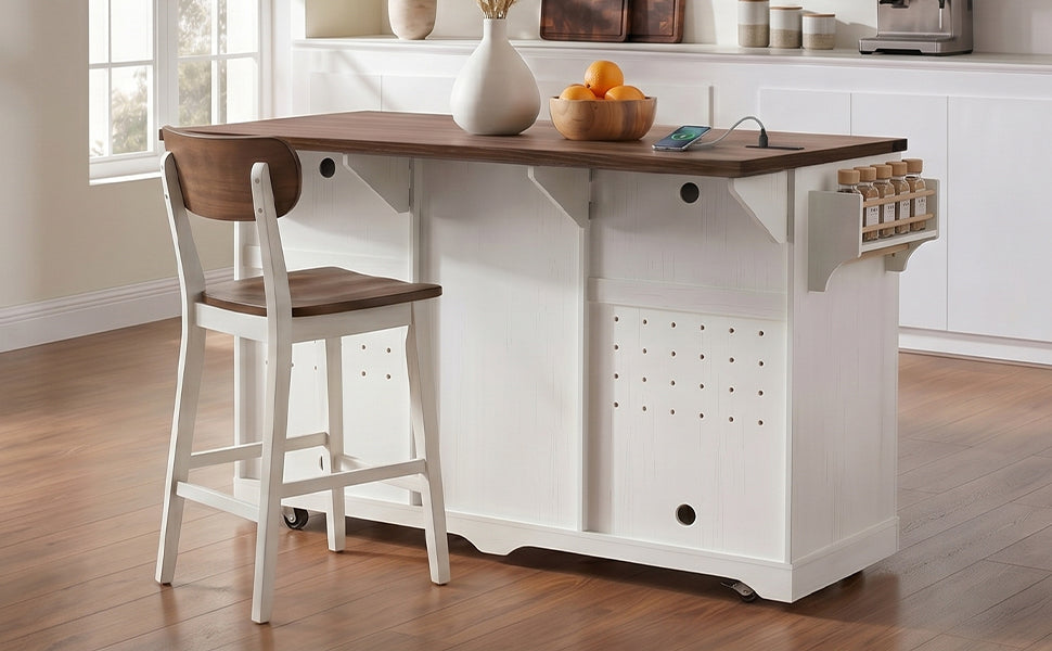 K&K 72" Farmhouse Kitchen Island with Fridge Storage