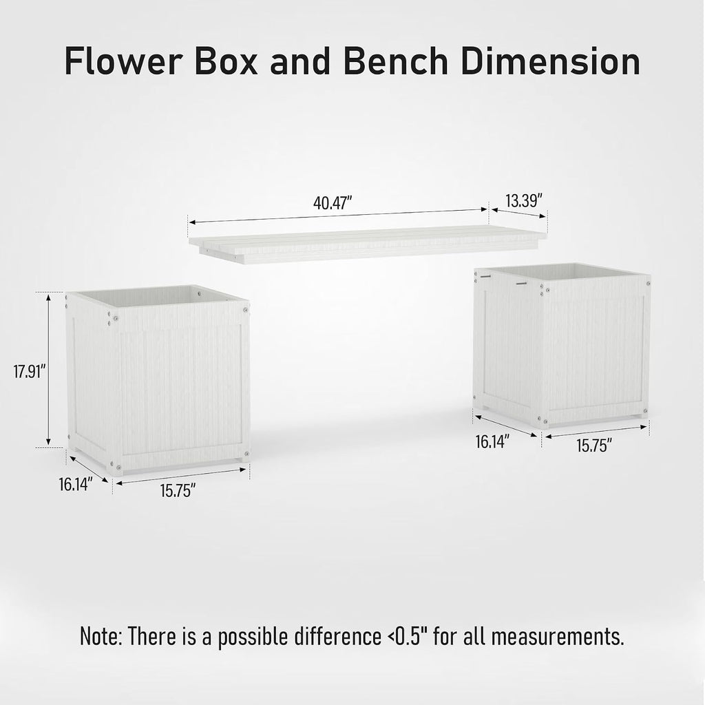HDPE Outdoor Bench with Flower Boxes, White