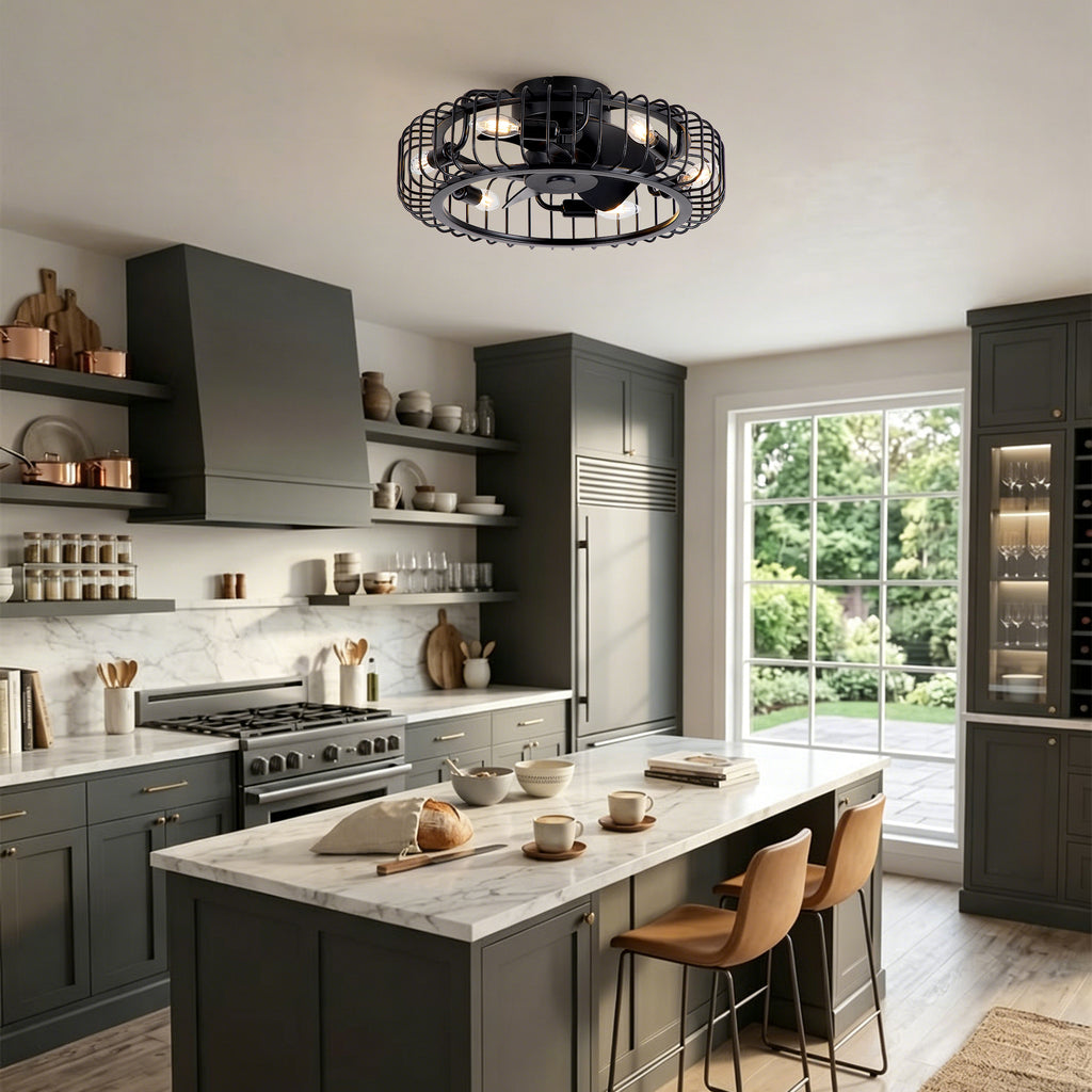20" Low-Profile Caged Ceiling Fan Light