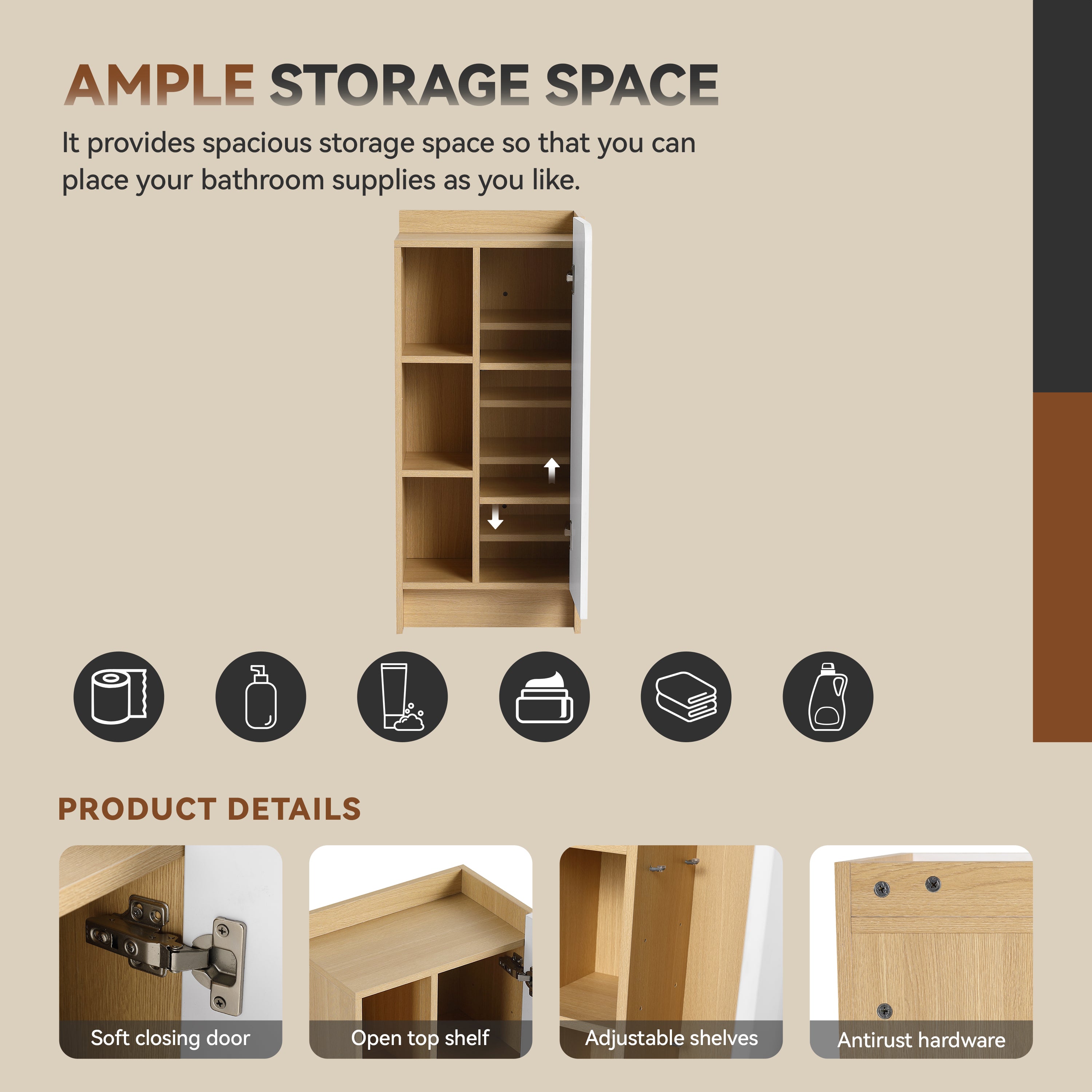16" Medium Light Bathroom Storage