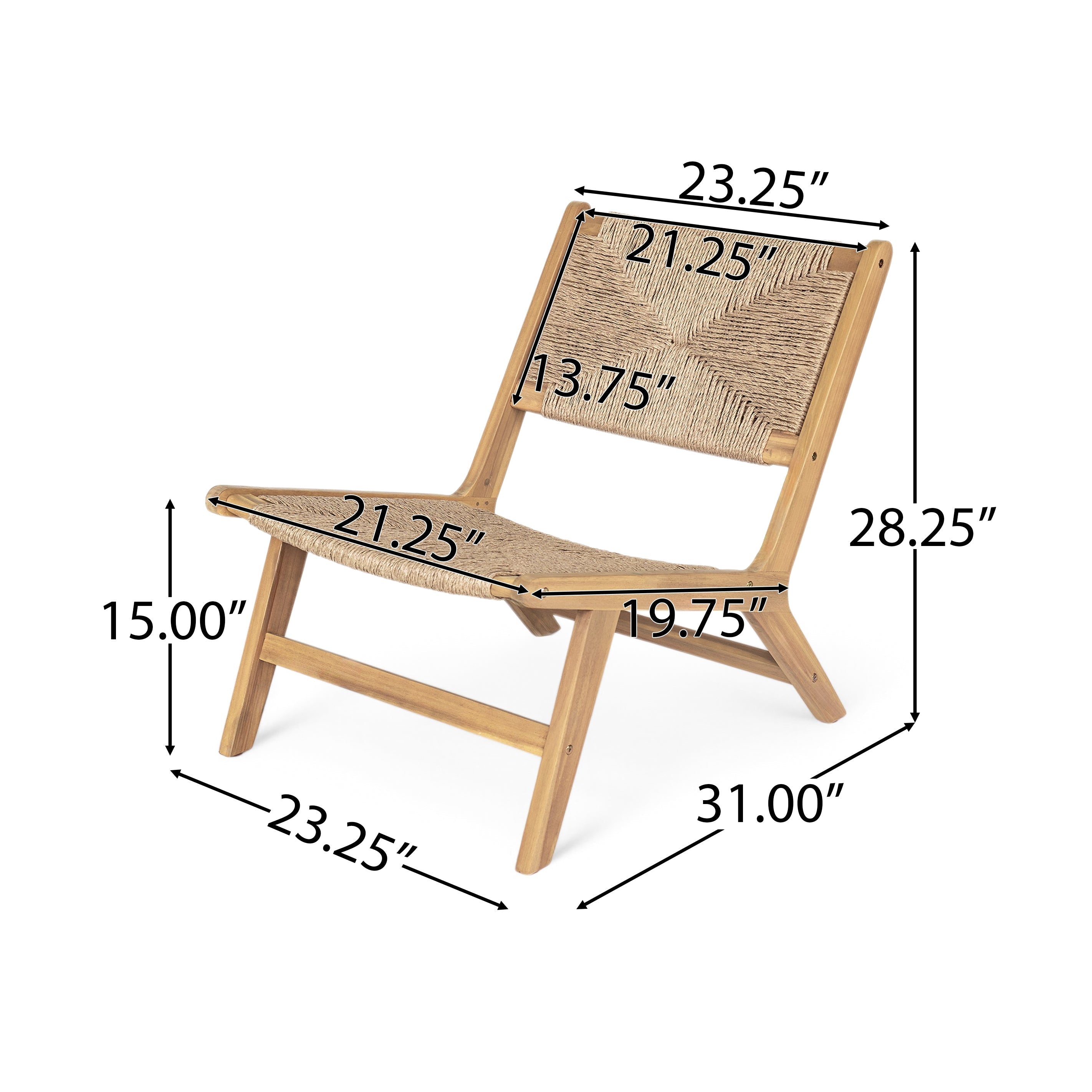 Acacia Wood Outdoor Armless Lounge Chair - Light Teak
