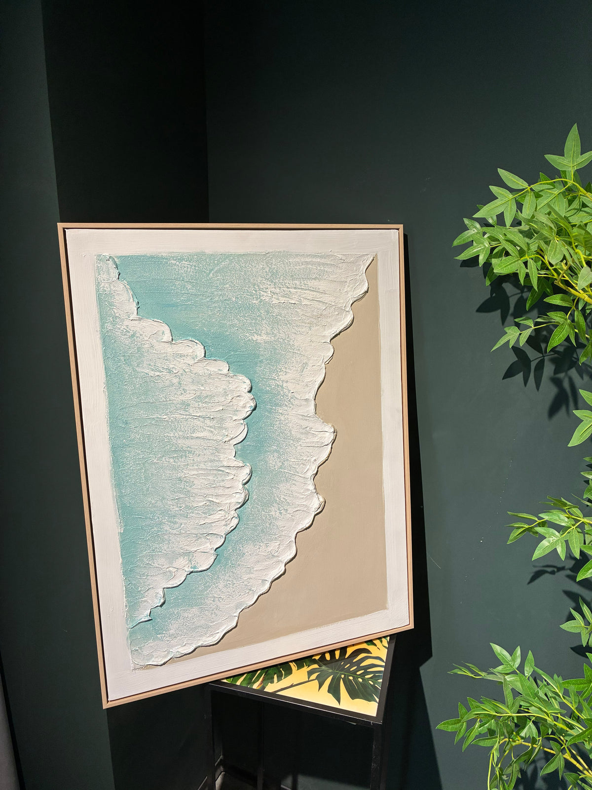 24x32 Set of 2 Framed Ocean Wave Wall Art, Aqua