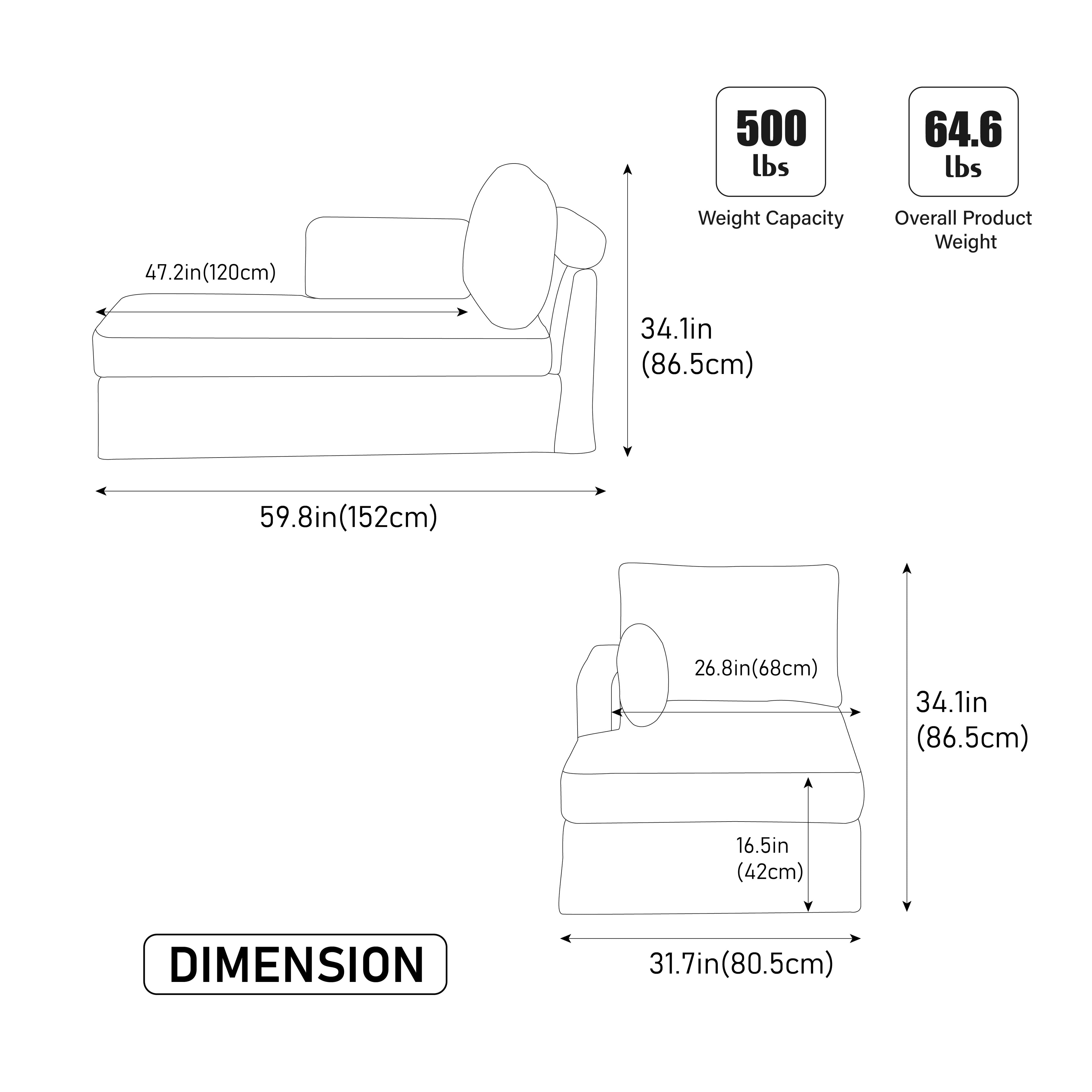31.69" Wide Modular Sofa Bed with Cushions
