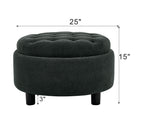 25 Inch Round Storage Ottoman with Tray