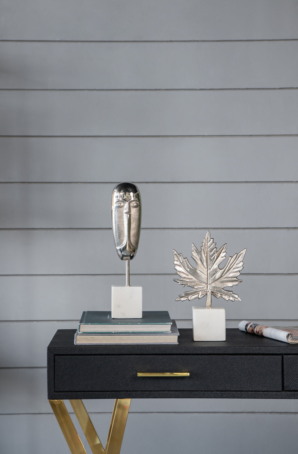 7x3x10.5" Aluminum Leaf On Marble Base