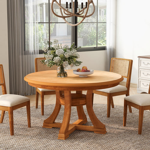 7-Piece Round Extendable Solid Wood Dining Table & Chairs Set