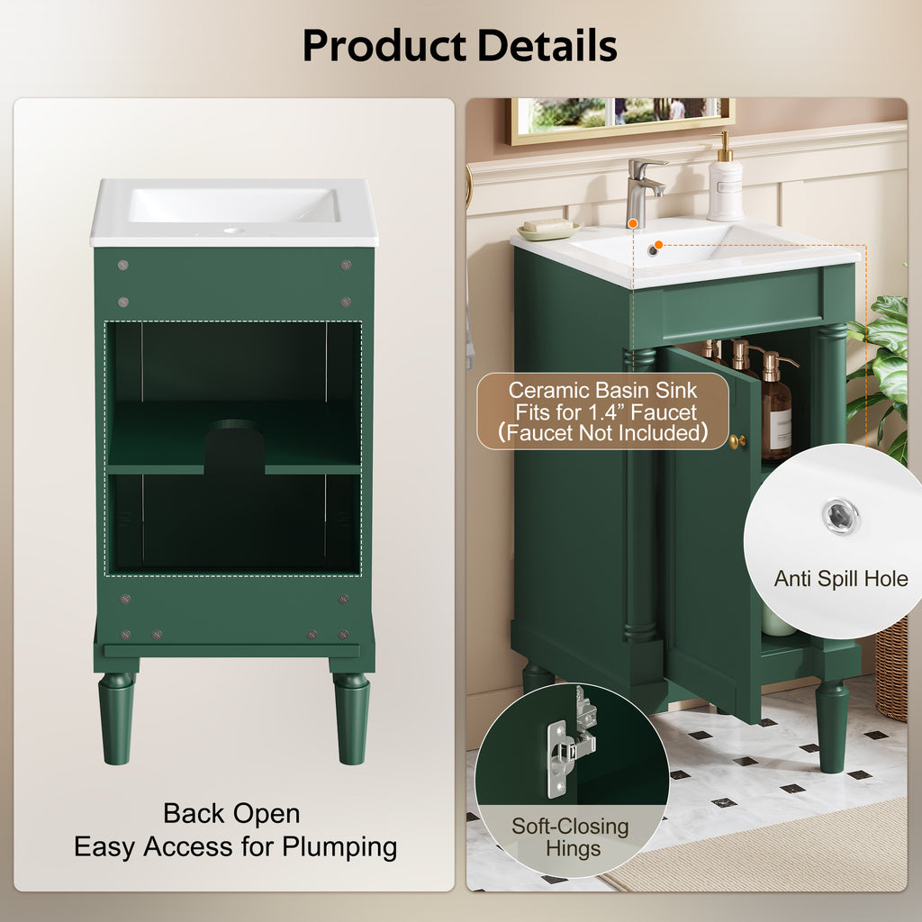 18" French Style Bathroom Cabinet with Storage