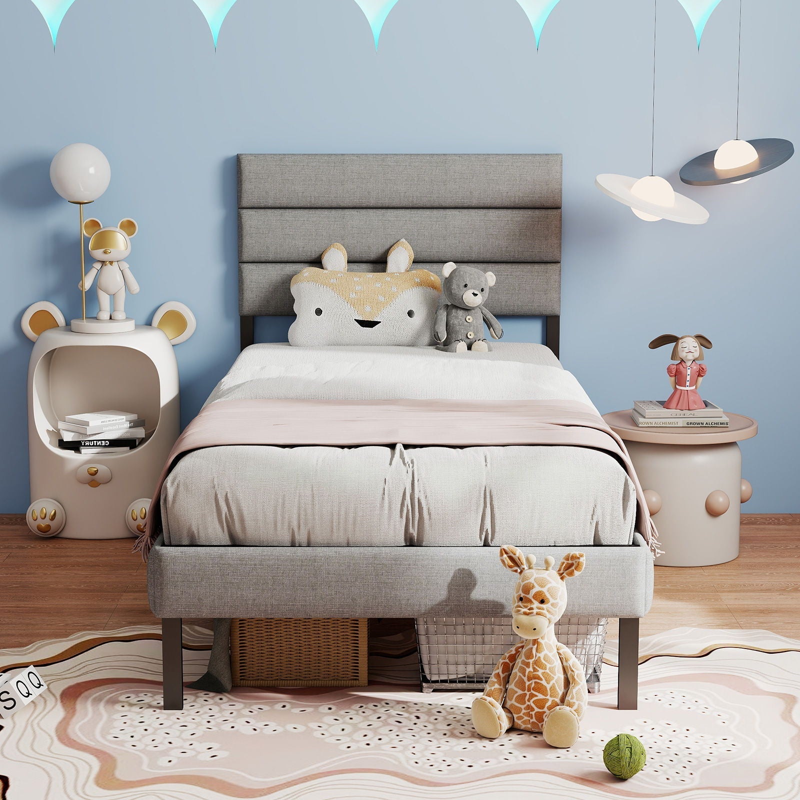 Upholstered Platform Bed Frame With Headboard, No Box Spring Needed, Underbed Storage