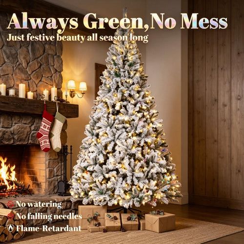 6 ft Pre-Lit Flocked Fraser Fir Artificial Christmas Tree