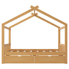 Full Size House Platform Bed with Two Drawers, Headboard and Footboard, Roof Design