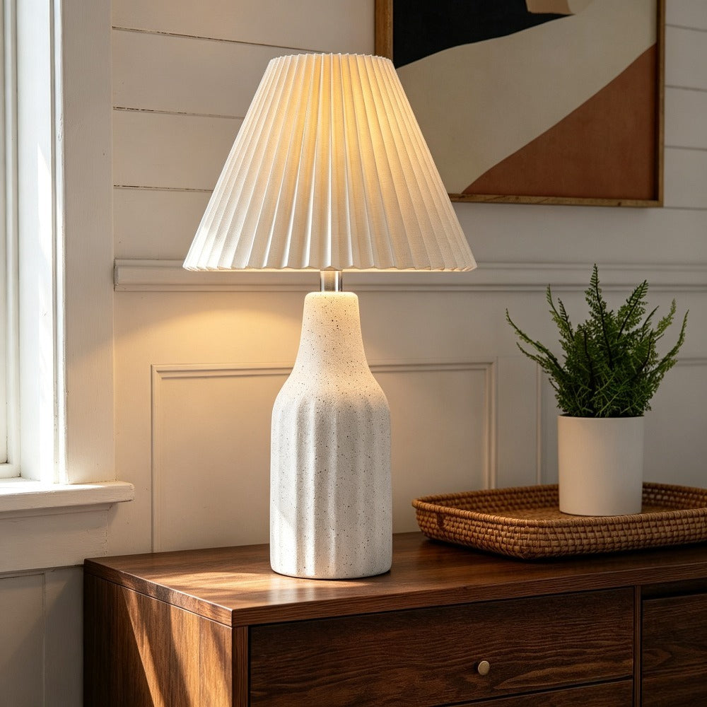 Ceramic Table Lamp with Folding Pleated Shade, 22.3-Inch, White