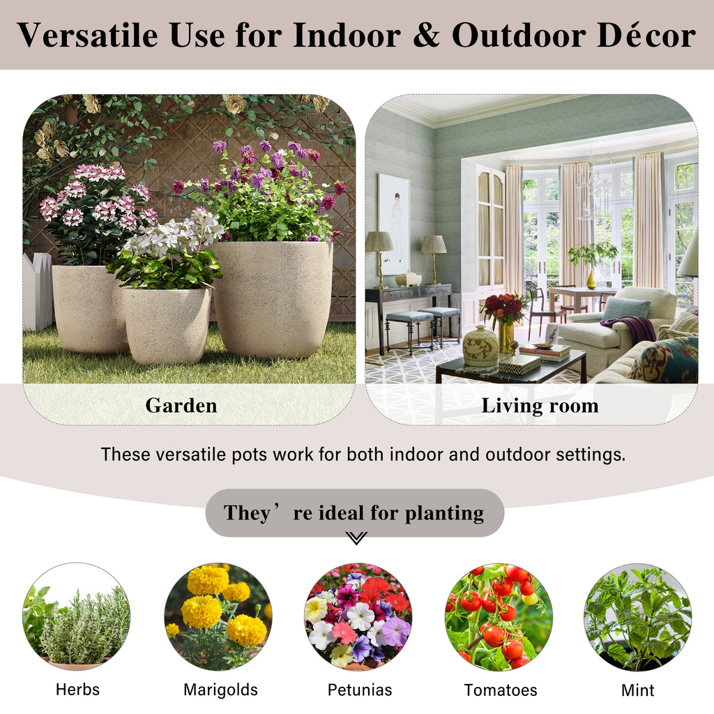 U_Style Lightweight Matte Textured MGO Outdoor Indoor Flower Pot Set