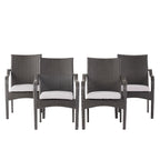 6 Pcs Outdoor Acacia Wood Dining Set with PE Rattan Stacking Chair