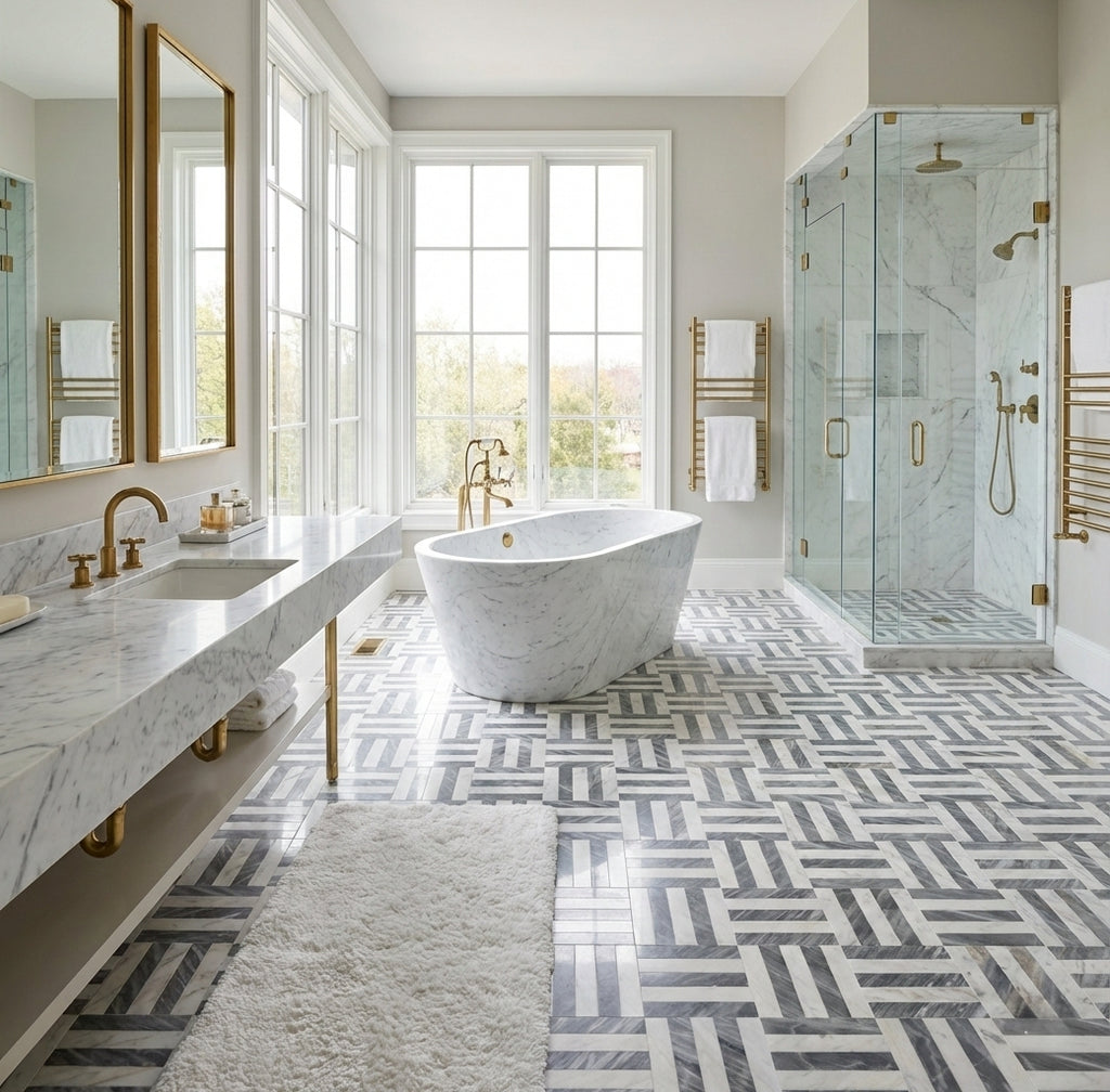 12x12 White Gray Waterjet Marble Tiles